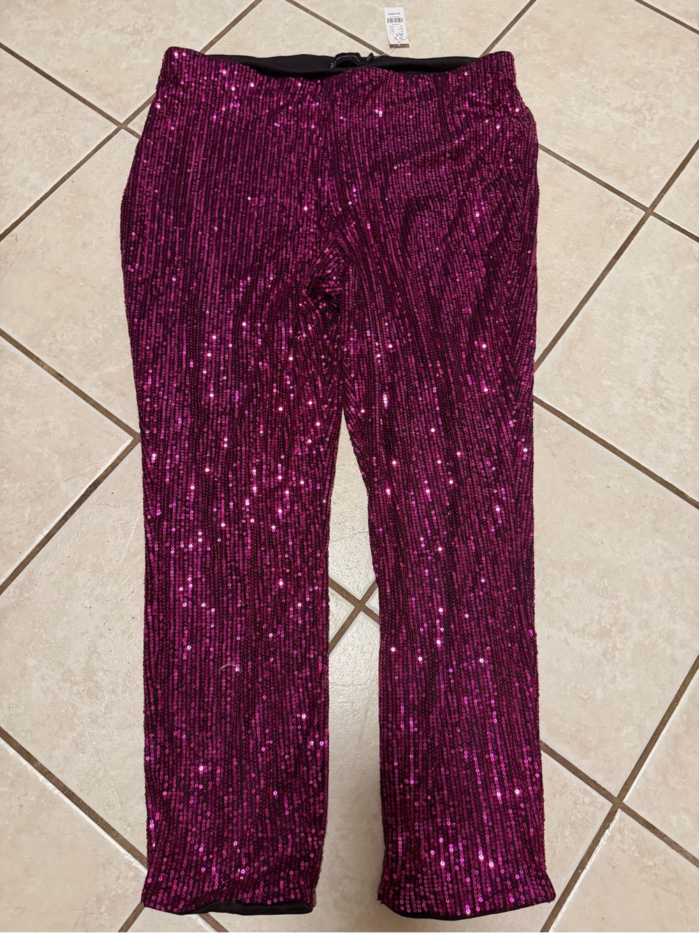 New York & Company Magenta Sequin Straight Leg Pants